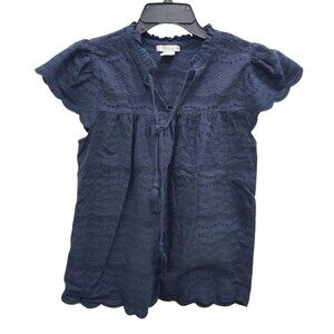 Design History Women's Navy Blue‎ Eyelet Flutter Sleeve Preppy Academia Blouse M